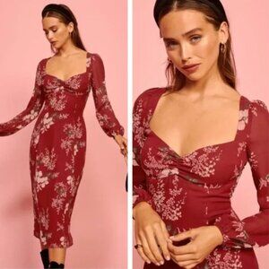 NEW Reformation Mabille Dress Valerie Red Floral Bohemian Romantic Wedding Y2K